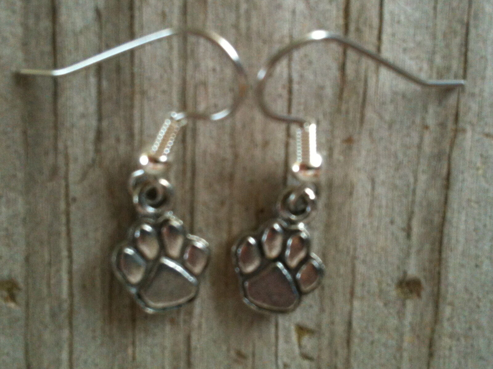 Tiny Cat Dog Tiger Paw Print Silver Plated Lead Free Pewter Earrings