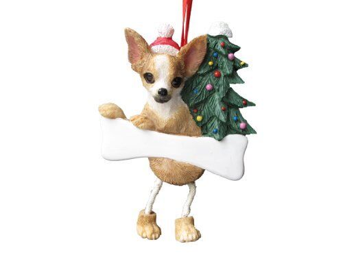 Chihuahua Tan & White Ornament with Unique "Dangling Legs" Hand Painted