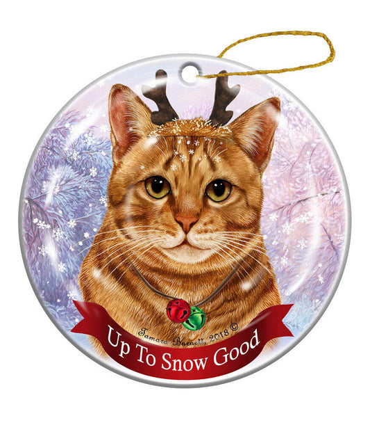 Holiday Pet Gifts Orange Tabby Cat Porcelain Christmas Ornament