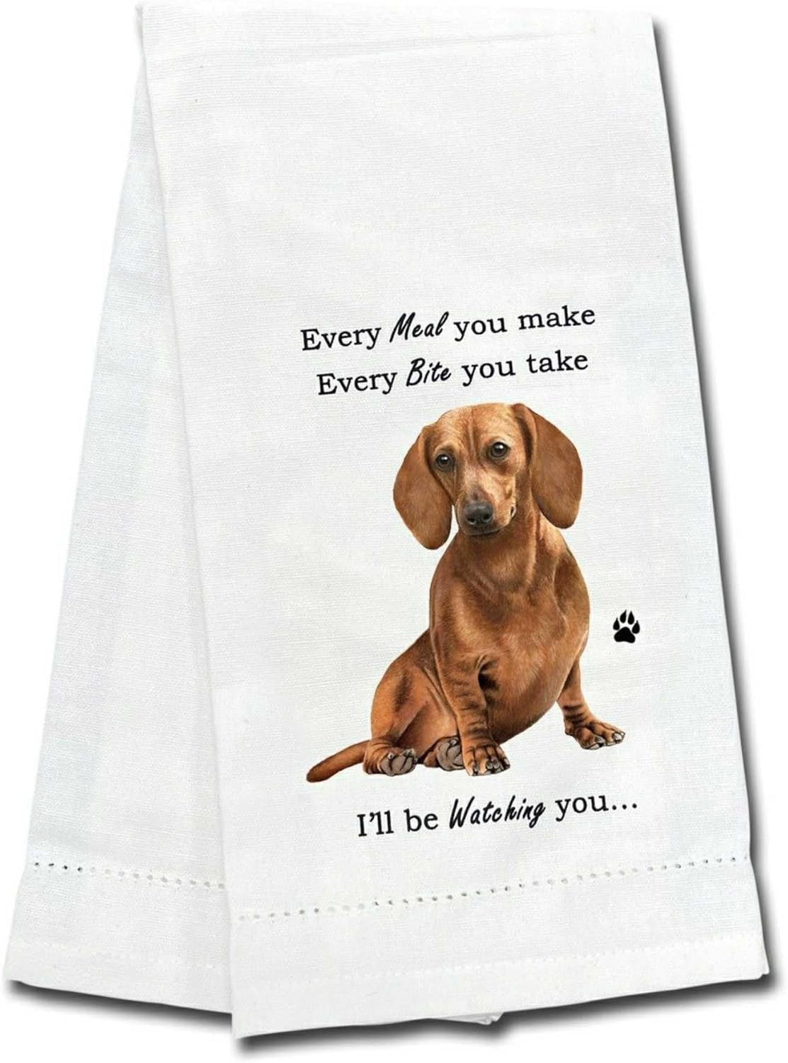 E&S Pets 711-13 Red Dachshund Dog Kitchen Towel, Off-white