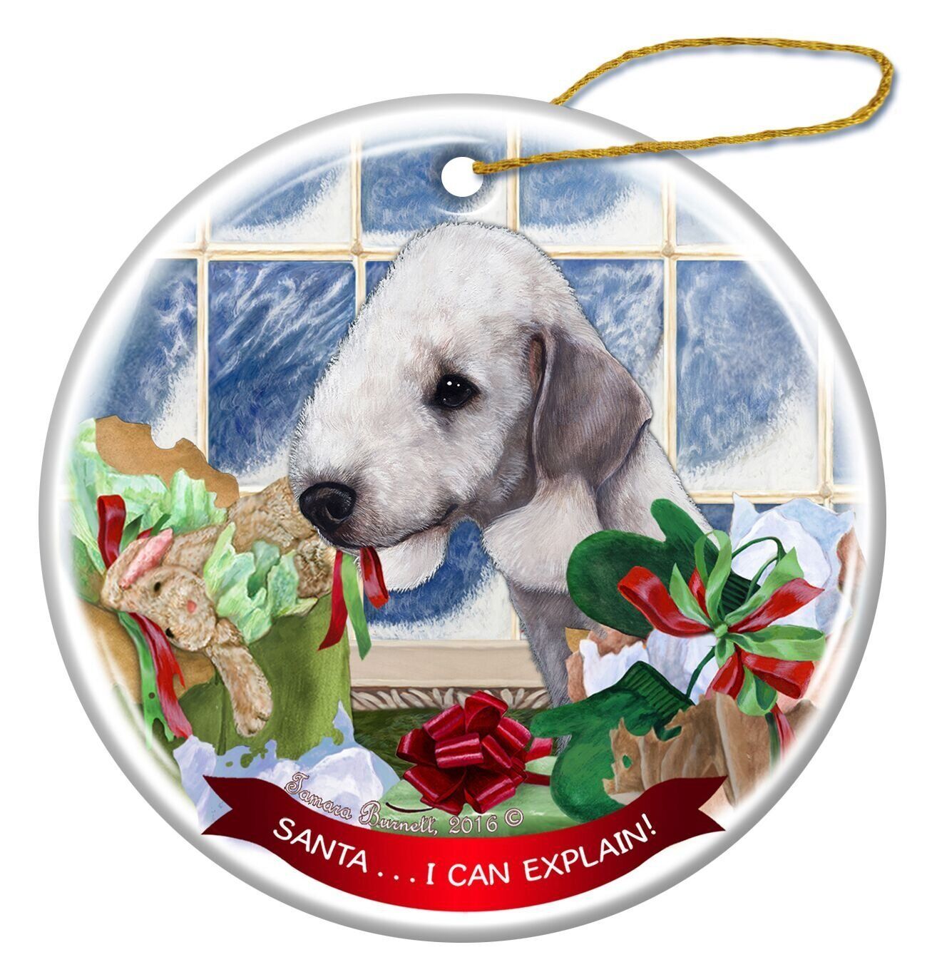 Bedlington Terrier Blue Dog Porcelain Ornament Pet Santa I Can Explain!