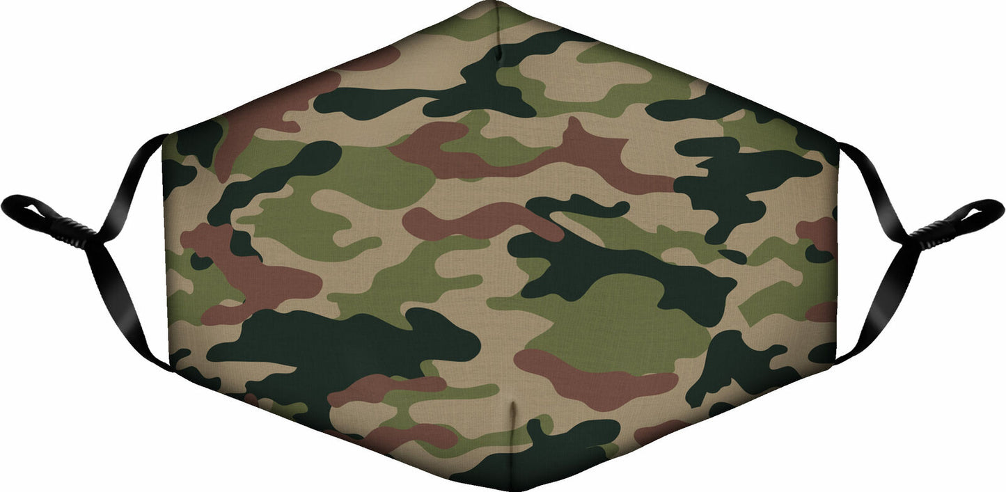 Spoontiques Fun Face Mask, Washable, Adjustable Ear Straps - Camo