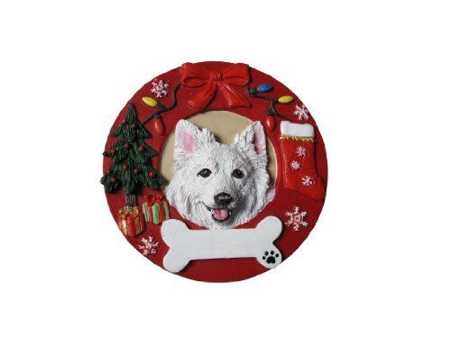 American Eskimo Christmas Ornament Wreath Shaped Easily Personalized