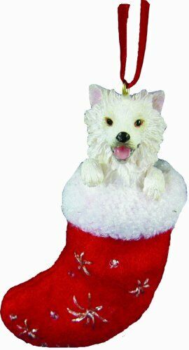 American Eskimo Christmas Stocking Ornament w "Santa's Little Pals" Hand Painted