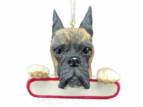 Boxer Ornament Brindle "Santa's Pals" With Personalized Name Plate