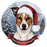 Holiday Pet Gifts Rat Terrier Tan/White Tipped Dog Santa Hat Porcelain Ornament