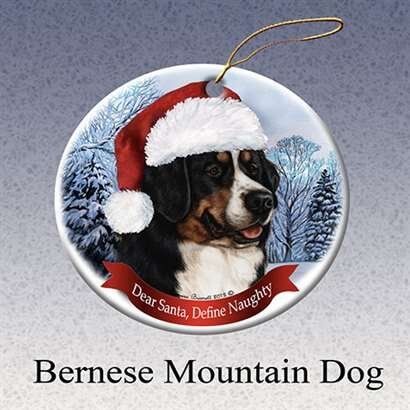 Holiday Pet Gifts Bernese Mountain Santa Hat Dog Porcelain Christmas Ornament