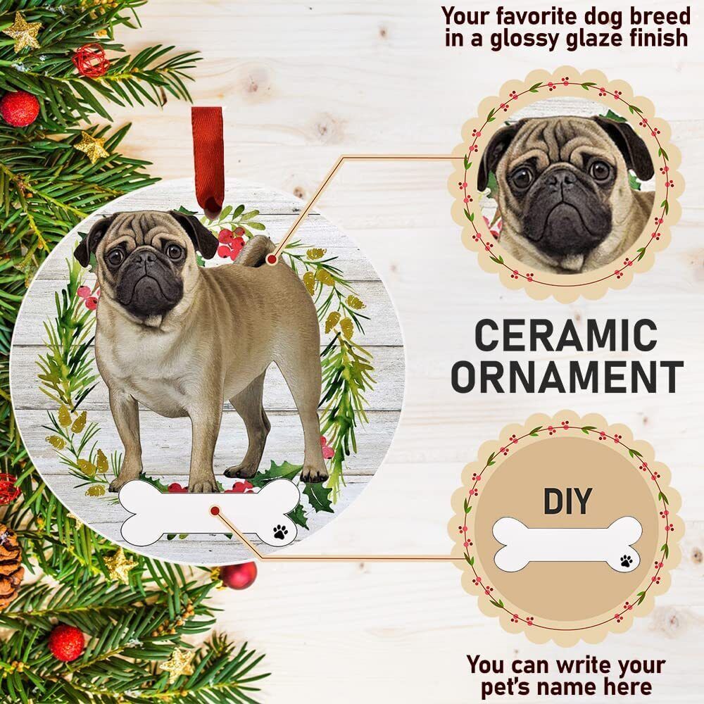 Pug Ornament - E&S Pets, DIY Personalizable, Ceramic Round Ornament