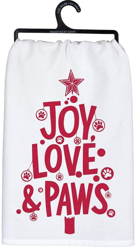 Primitives by Kathy Joy Love and Paws Kitchen Dish Towel, 28-inch, White & Red