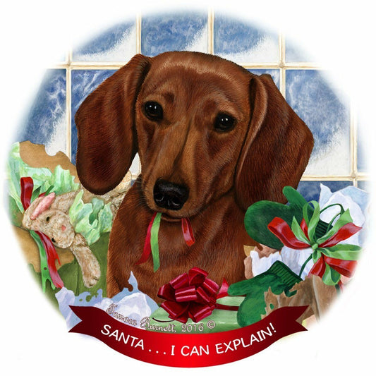 Red Short Hair Dachshund Dog Porcelain Ornament 'Santa.. I Can Explain!'
