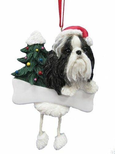 Shih Tzu Black Dangling/Wobbly Leg Christmas Ornament