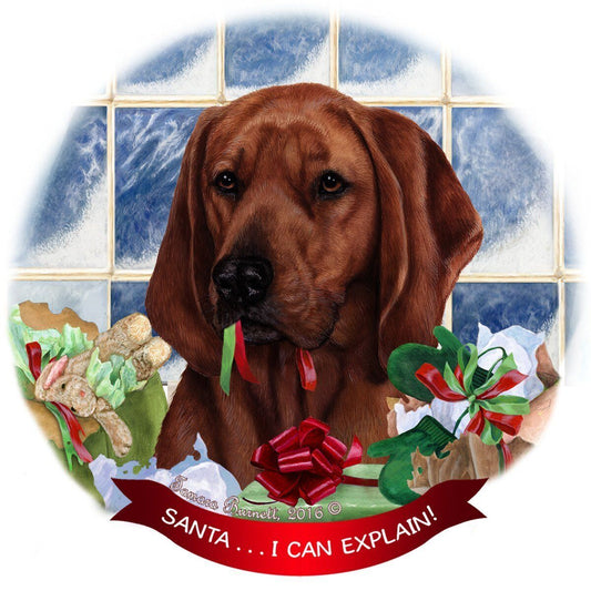 Redbone Coonhound Dog Porcelain Ornament Pet Gift 'Santa.. I Can Explain!