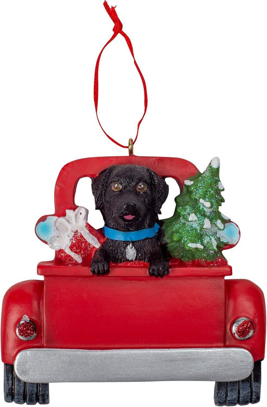Kurt Adler Black Labrador in Back of Truck Hanging Ornament 5 in. High,