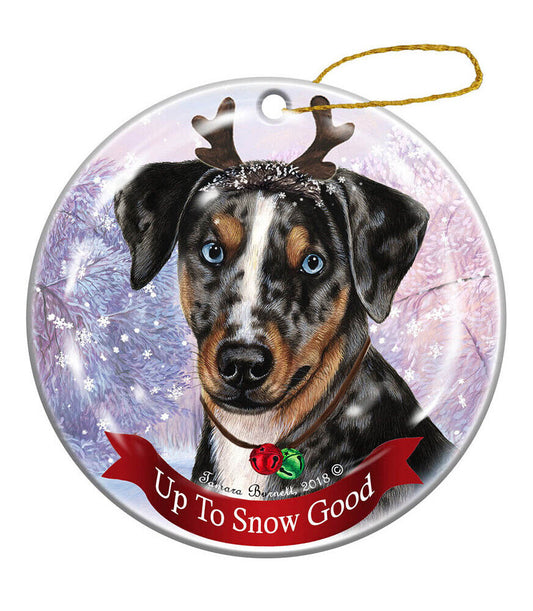 Holiday Pet Catahoula Leopard Reindeer Dog Porcelain Christmas Ornament