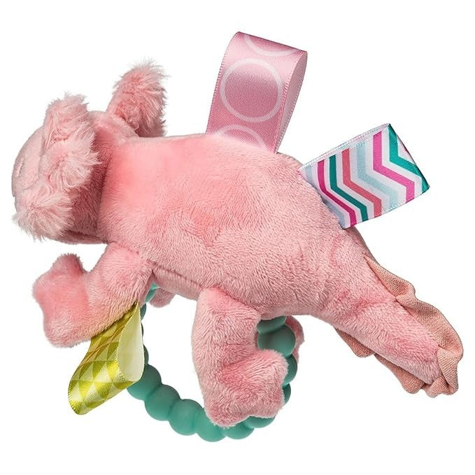 Mary Meyer Taggies Sensory Soft Rattle with Teether Ring, Lizzy Pink Axolotl