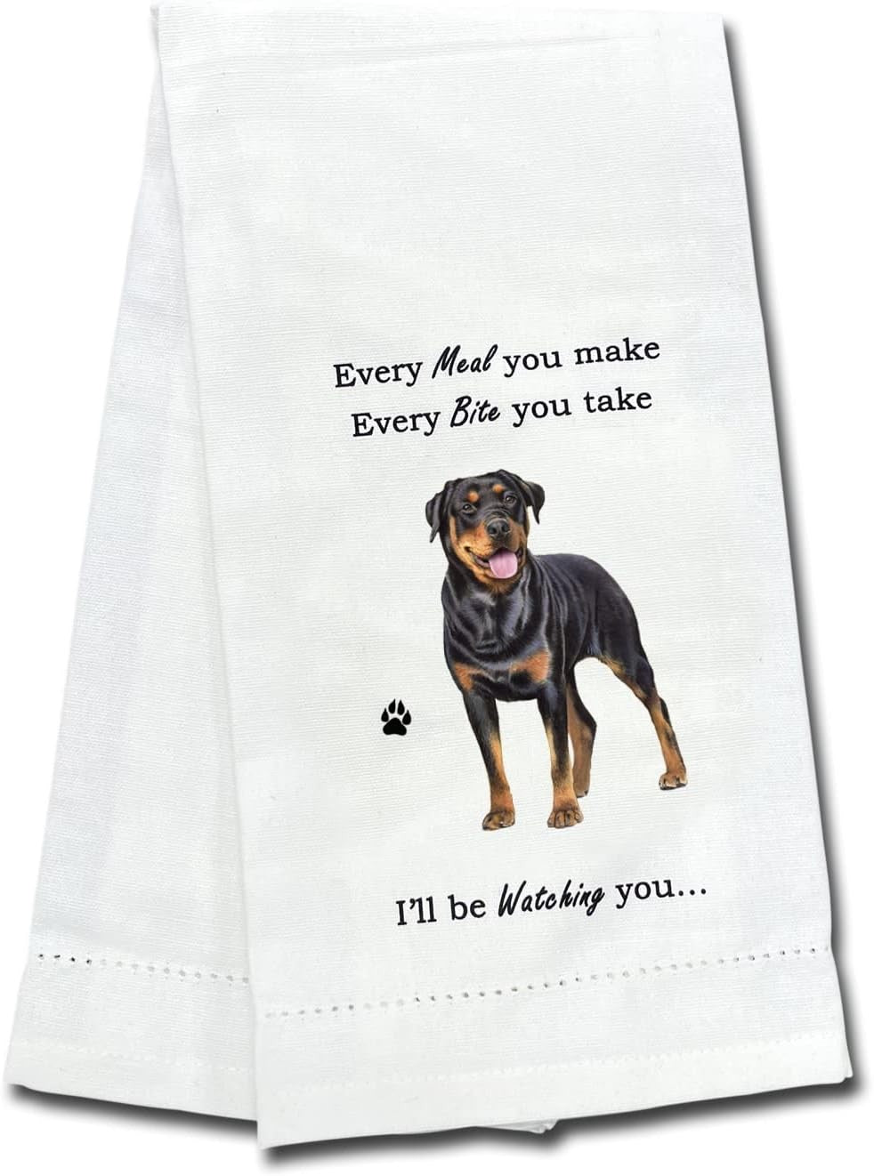 E&S Pets 711-33 Rottweiler Dog Kitchen Towel, Off-white