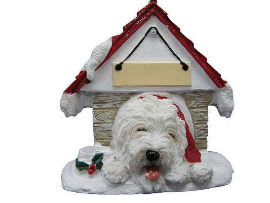 Old English Sheepdog Doghouse Ornament Hand Painted Easily Personalized