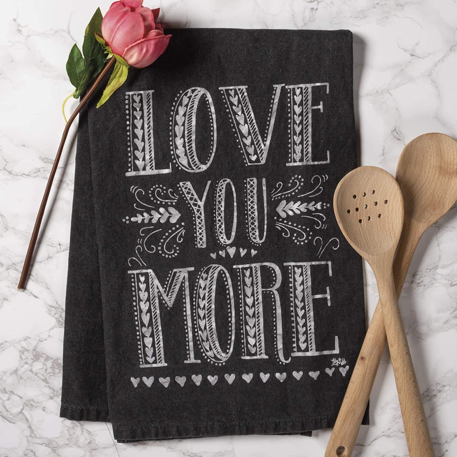 Primitives by Kathy 33355 Cotton Dish Towel, Love You More, 28" x 28"