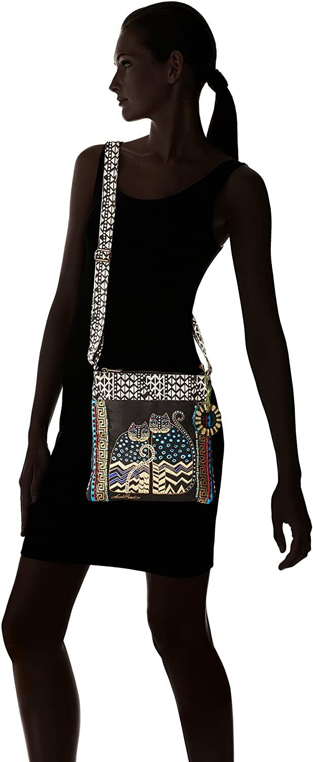 Laurel Burch LB4315 Crossbody Tote w/ Zipper Top, Spotted Cats, Polka Dot Gatos