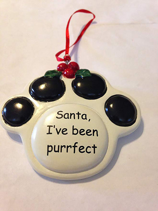 Ceramic Paw Print Christmas Ornament "Santa, I've Been Purrfect"