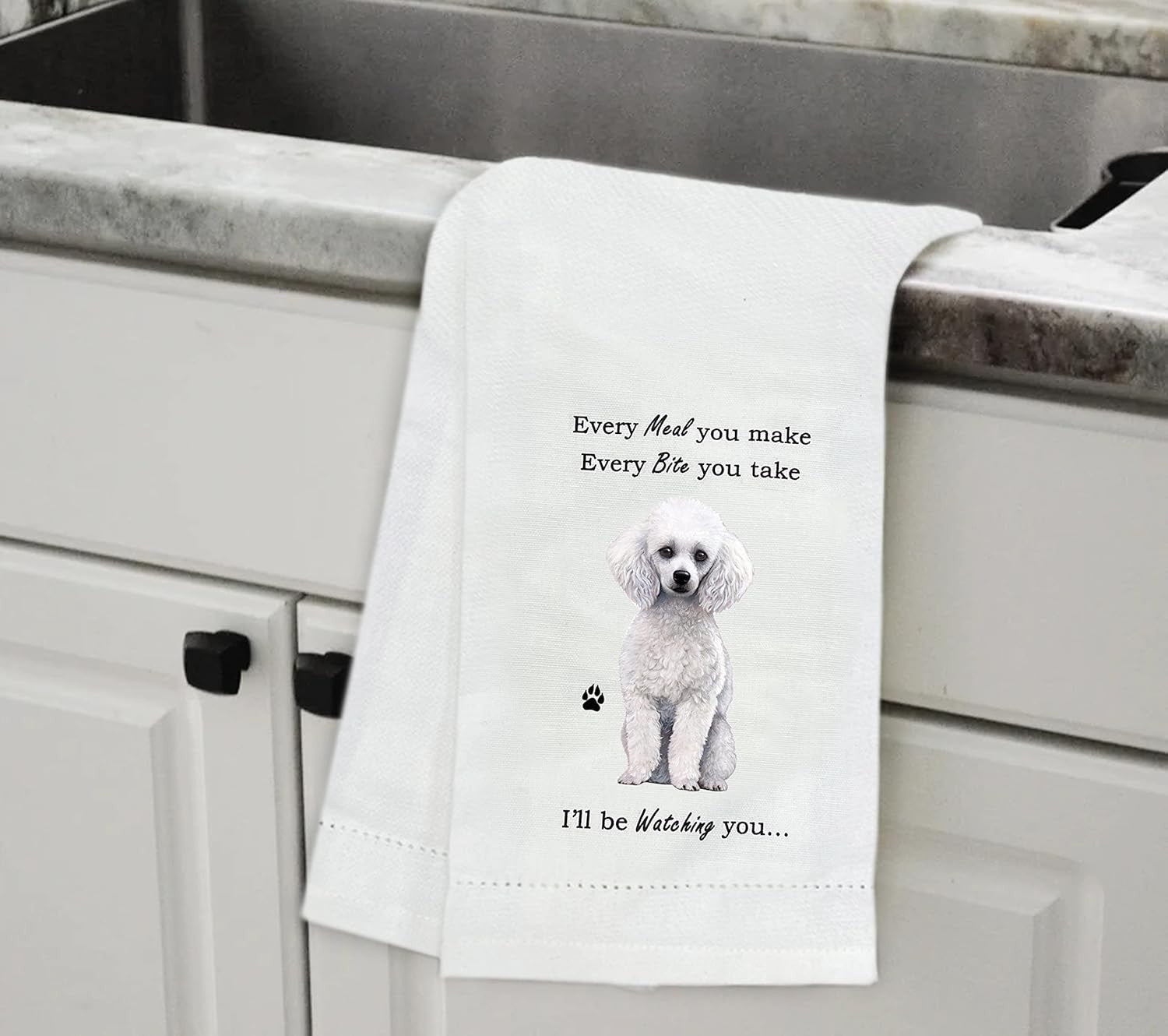 E&S Pets 711-28 White Poodle Dog Kitchen Towel, Off-white