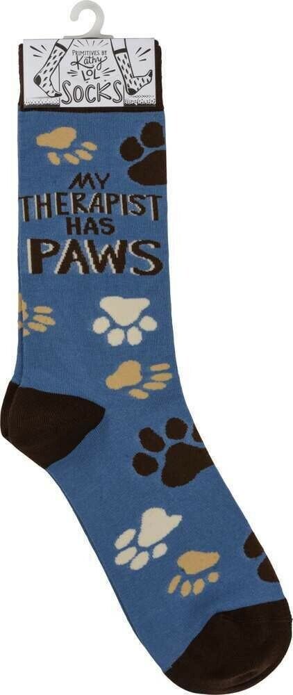 Primitives by Kathy Cotton Nylon Spandex Novelty Socks - Therapist Has Paws