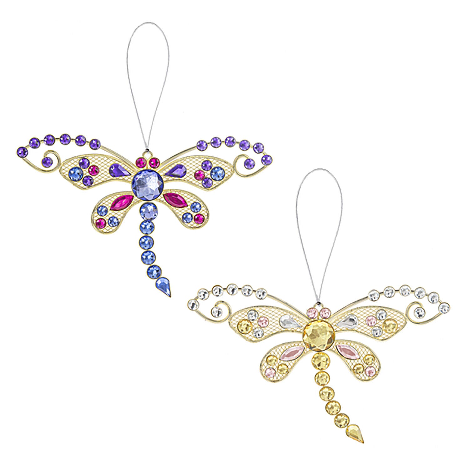 Colorful 6 Inch Sparkle Dragonfly Ornament/Sun-catcher (Pink Crystals)