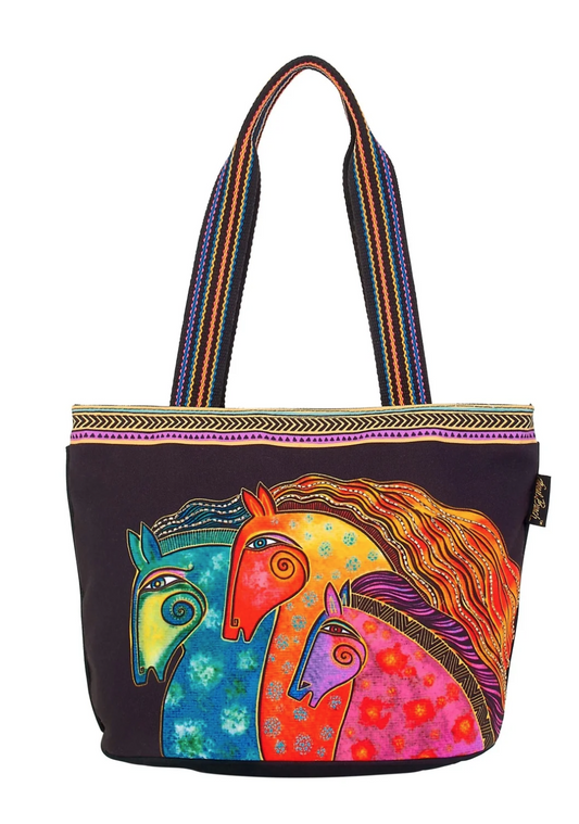 Laurel Burch Tres Caballos Horses Medium Shoulder Tote Bag, 14.5 x 6 x 10"