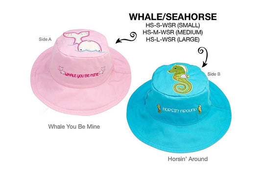 Reversible Kid's Sun Hats - UPF 50+ Large: 4-6+ years, (Whale/Seahorse)