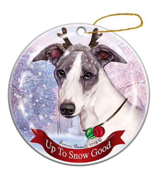 Holiday Pet Gifts Blue Whippet Porcelain Christmas Ornament