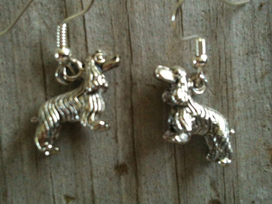 Wavy Coat Spaniel Dog Silver Plated Lead Free Pewter Earrings