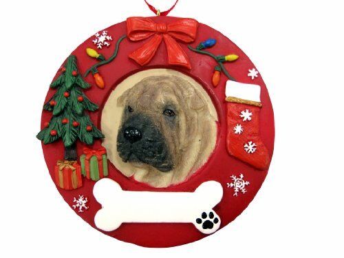 E&S Pets Shar Pei Christmas Ornament Wreath Shaped Easily Personalized