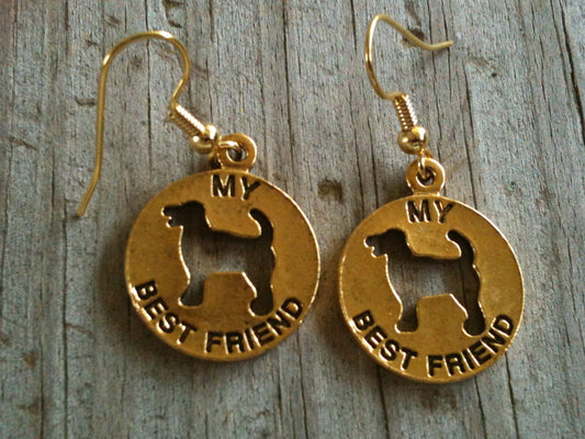 My Best Friend Dog Gold Plated Lead Free Pewter Earrings