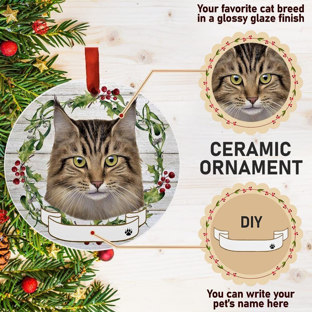 Maine Coon Cat Ornament - E&S Pets - Personalizable, Ceramic Round Ornament