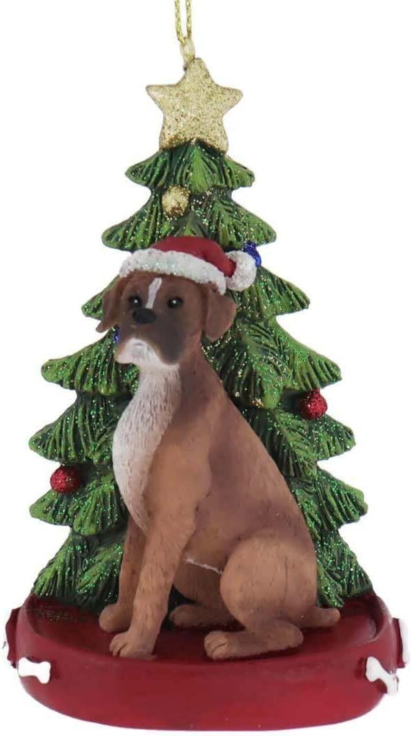 Kurt Adler Boxer With Santa Hat Christmas Tree Ornament, 4.25 "