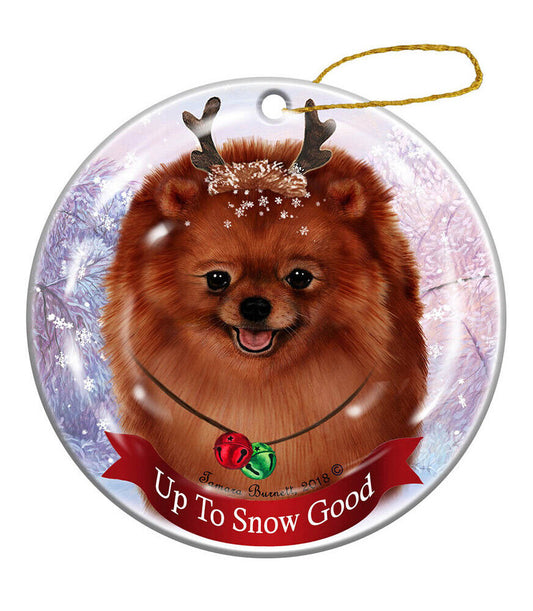 Holiday Pet Gifts Red Pomeranian Dog Porcelain Christmas Ornament