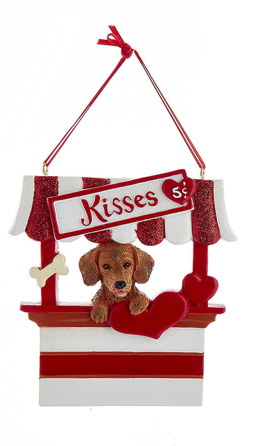Kurt Adler Red Dachshund Dog Kissing Booth Christmas Tree Ornament - 4" Resin