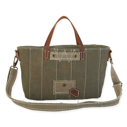 Uchi Nellie Khaki Upcycled Tent Small Hand Tote / Crossbody Bag