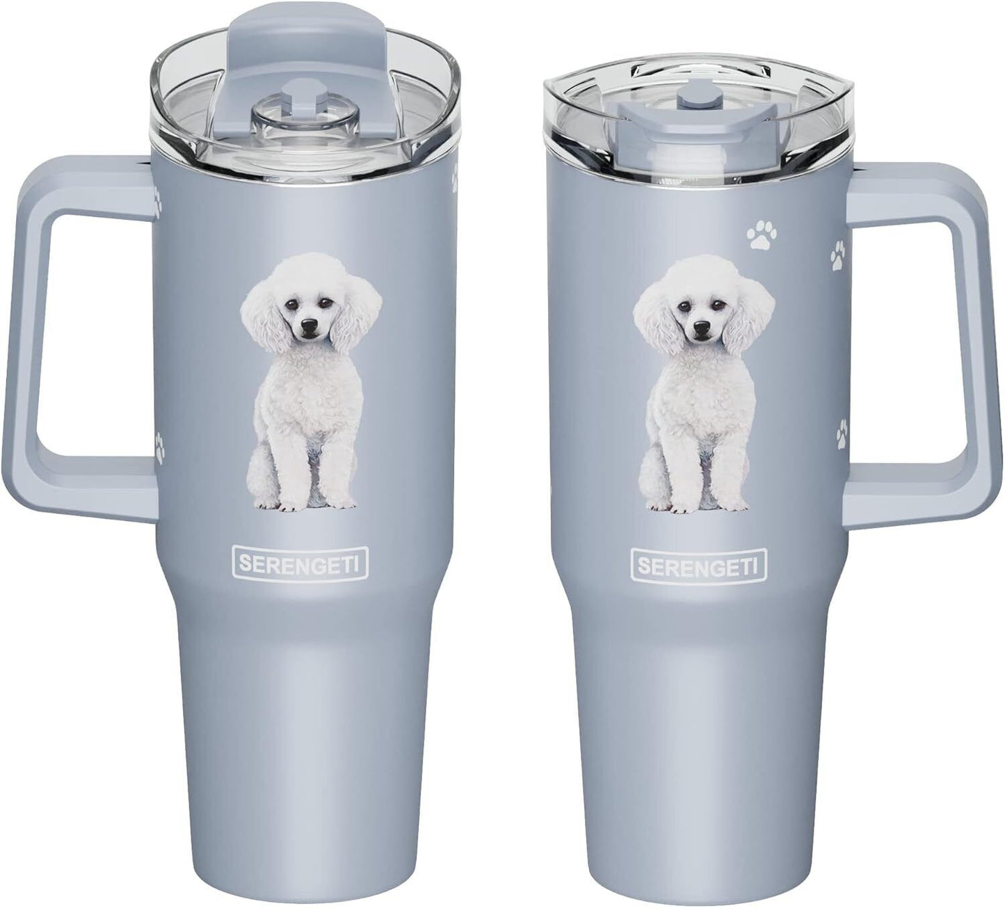 Serengeti 40 Oz Poodle Dog Stainless Steel Tumbler with Handle, Straw & Lid