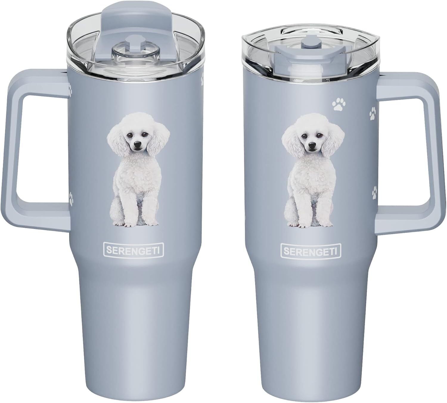 Serengeti 40 Oz Poodle Dog Stainless Steel Tumbler with Handle, Straw & Lid