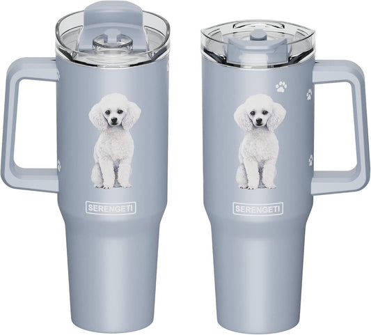 Serengeti 40 Oz Poodle Dog Stainless Steel Tumbler with Handle, Straw & Lid