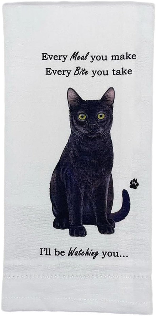 E&S Pets 712-5 Black Cat Kitchen Towel, Off-white