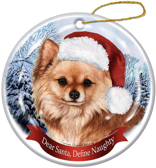 Holiday Pet Gifts Chihuahua Longhaired Red Santa Hat Dog Porcelain Ornament