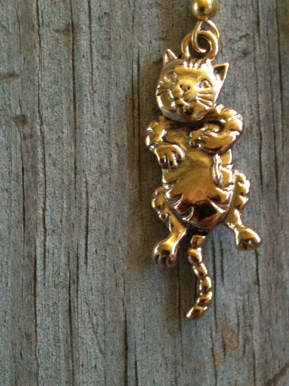 Gold Plated Pewter Cat with Moveable Head & Tail Earrings