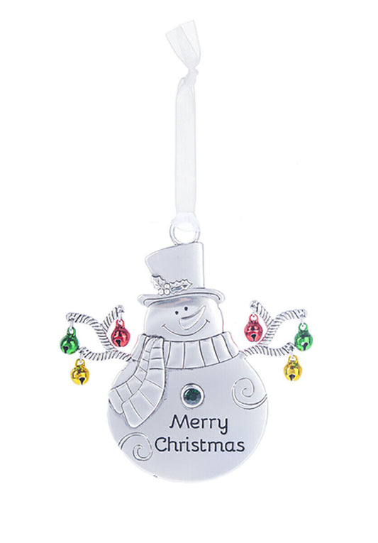Ganz Snowman with Bells Ornament - Merry Christmas