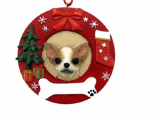 E&S Pets Tan Chihuahua Christmas Ornament Wreath Shaped Easily Personalized