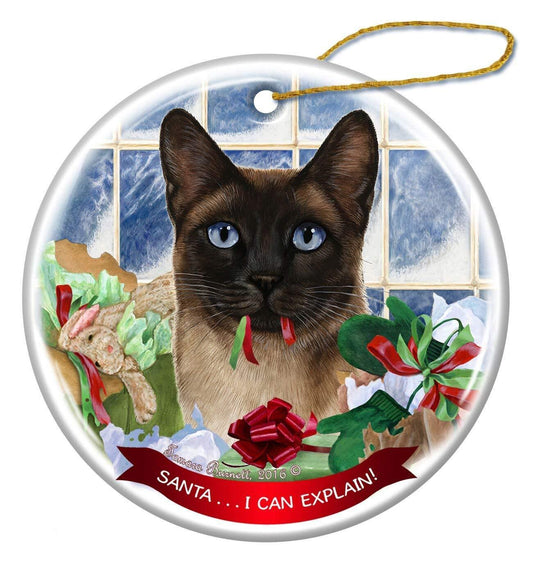 Siamese Cat Porcelain Hanging Ornament Pet Gift 'Santa.. I Can Explain!'