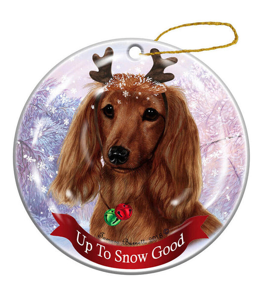 Holiday Pet Gifts Long Haired Red Dachshund Dog Porcelain Christmas Ornament