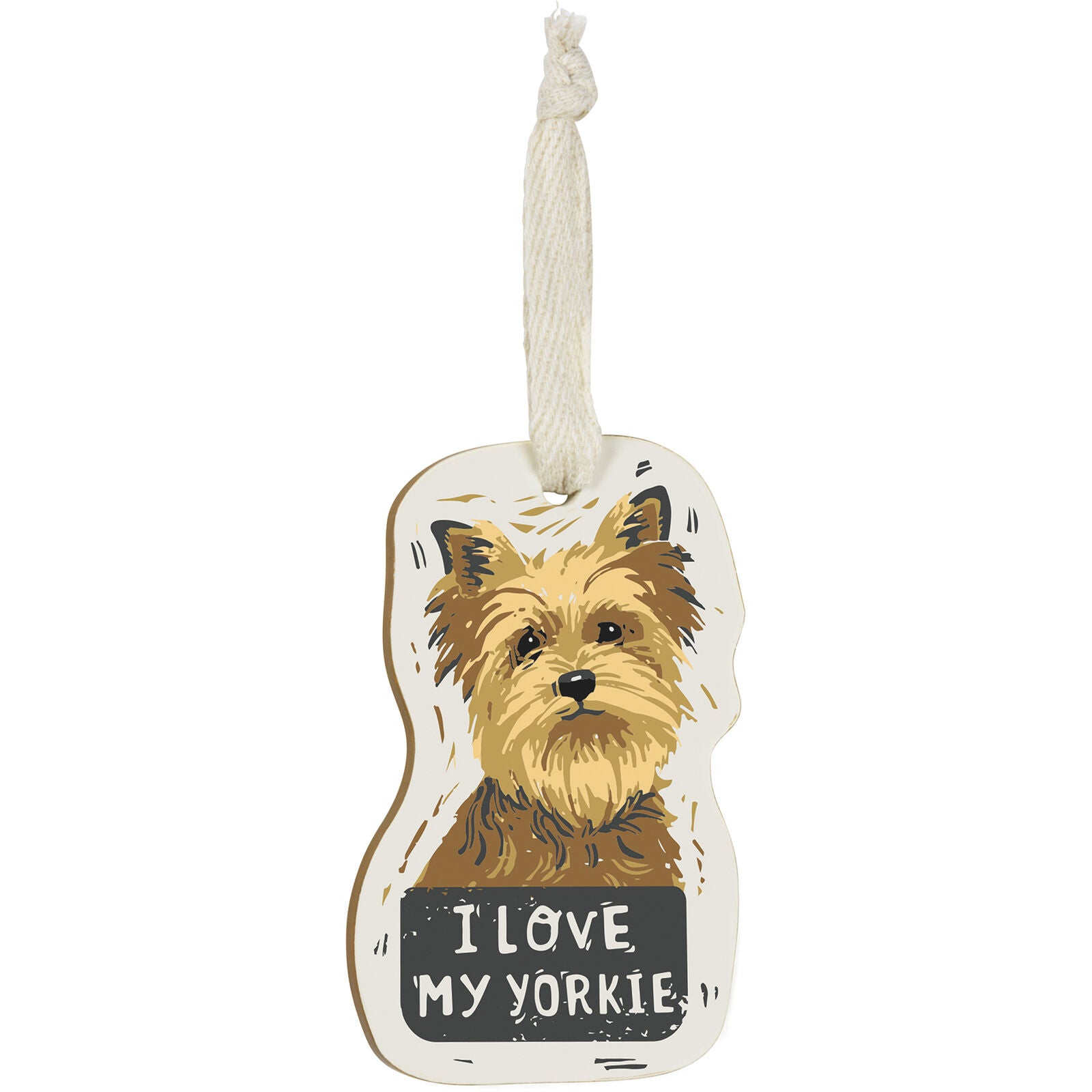 Primitives by Kathy Wooden Hanging Ornament, 2-Sided - I Love My Yorkie