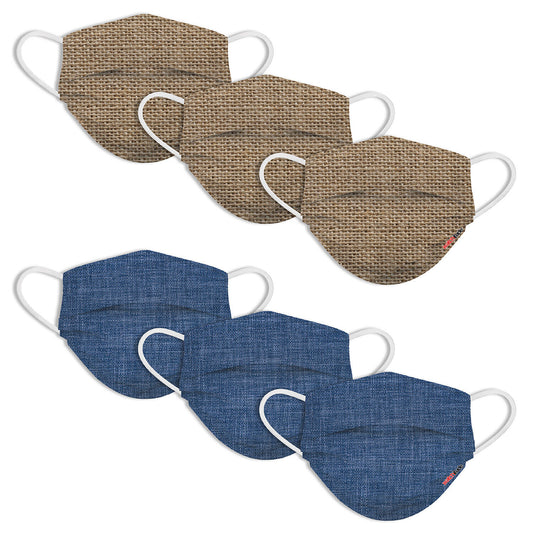 Watchitude Fun Face Masks for Adults/Teens - 6 pack - Burlap, Blue Linen